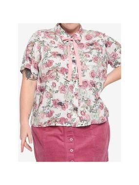 Disney Beauty & The Beast Rose Woven Button-Up Plus Size 4